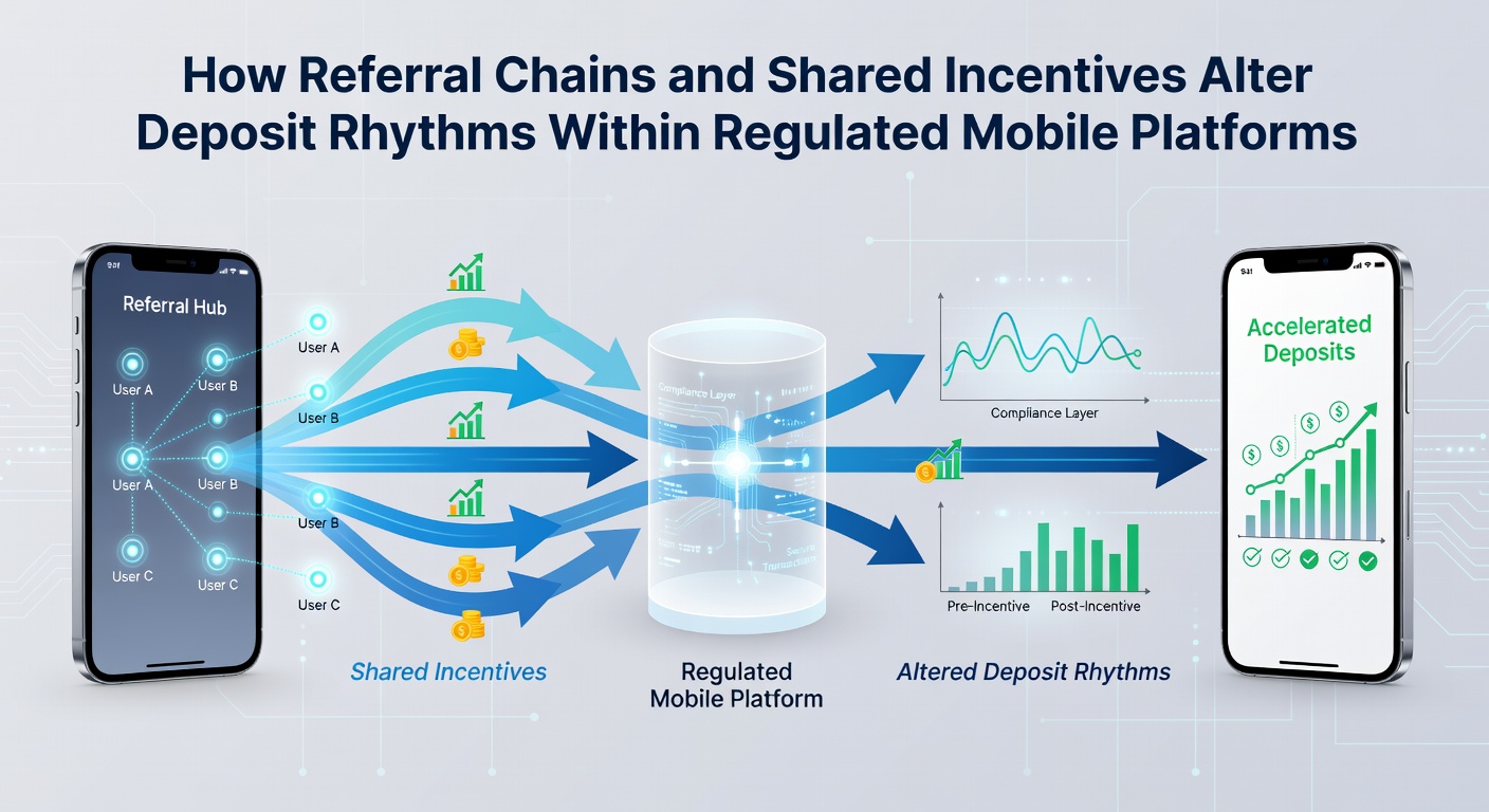 Visual representation of referral chains connecting users and altering deposit patterns on regulated mobile platforms