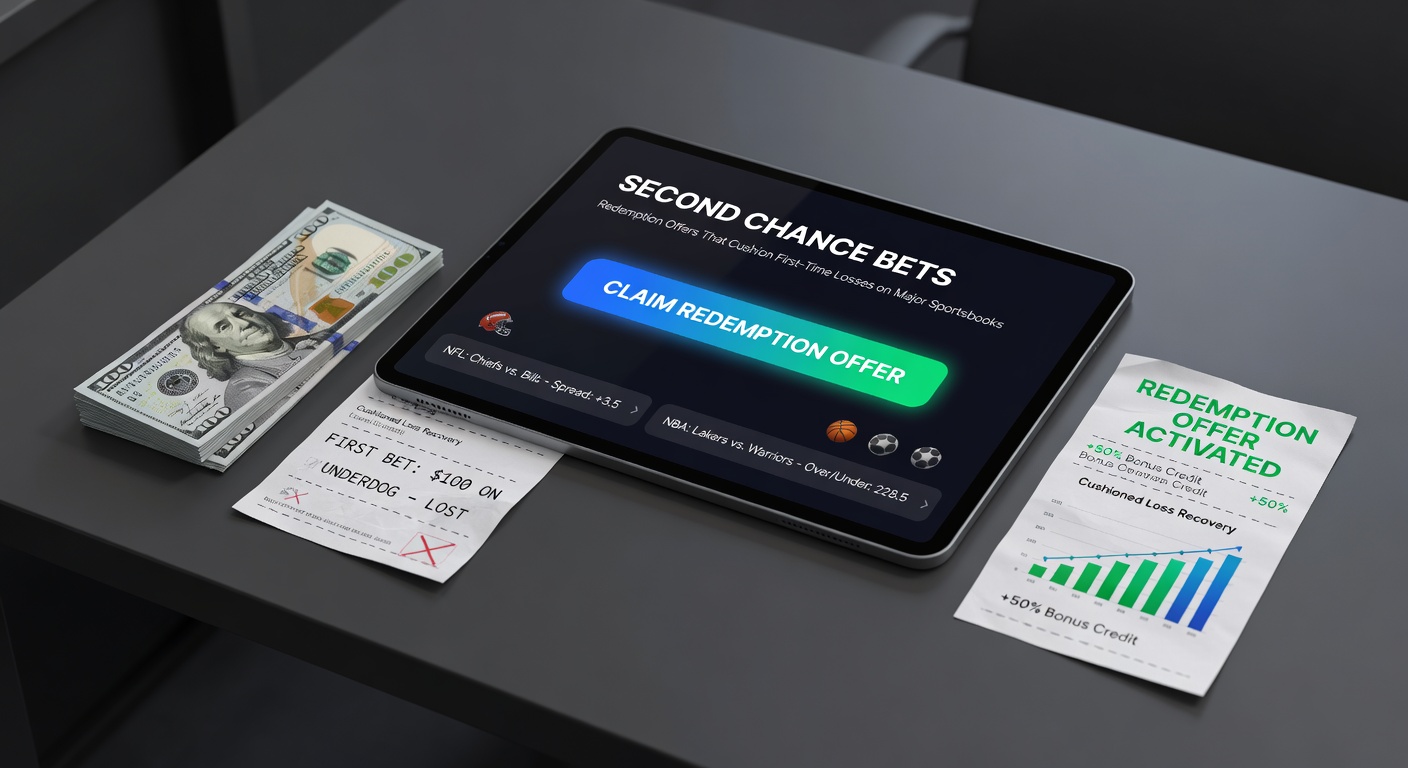 Infographic illustrating how second chance bets refund first-time losses as bonus credits on popular sportsbooks