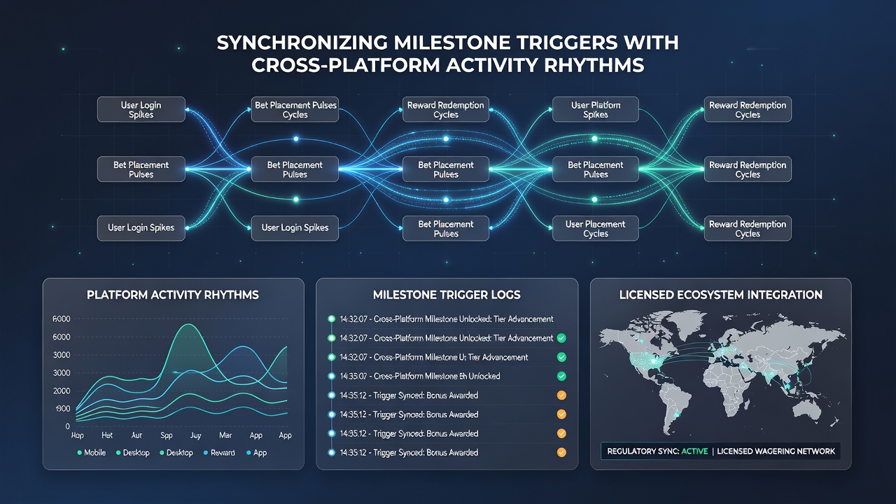 Data dashboards displaying synchronized reward triggers and user rhythm metrics in licensed betting platforms