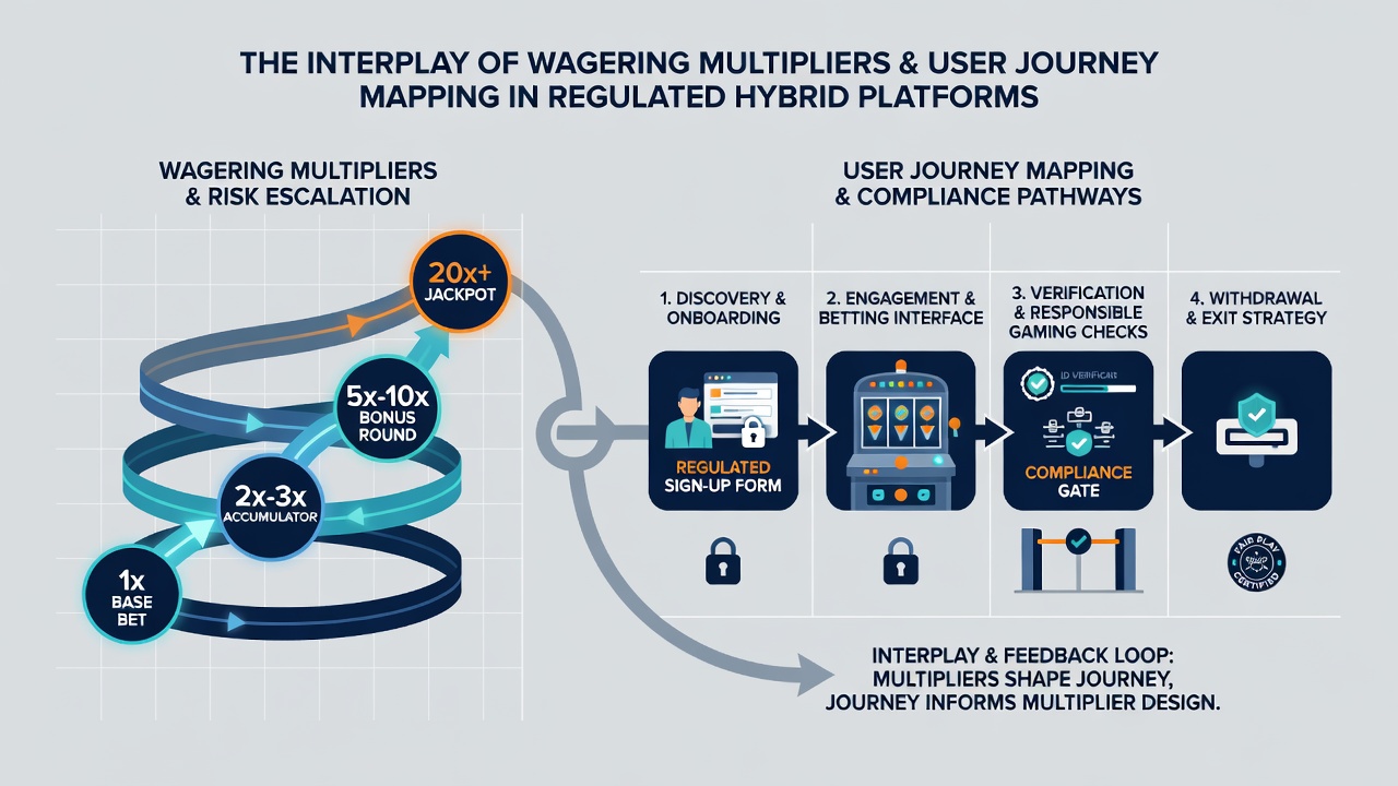 Flowchart illustrating user journey stages influenced by wagering multiplier thresholds in hybrid environments
